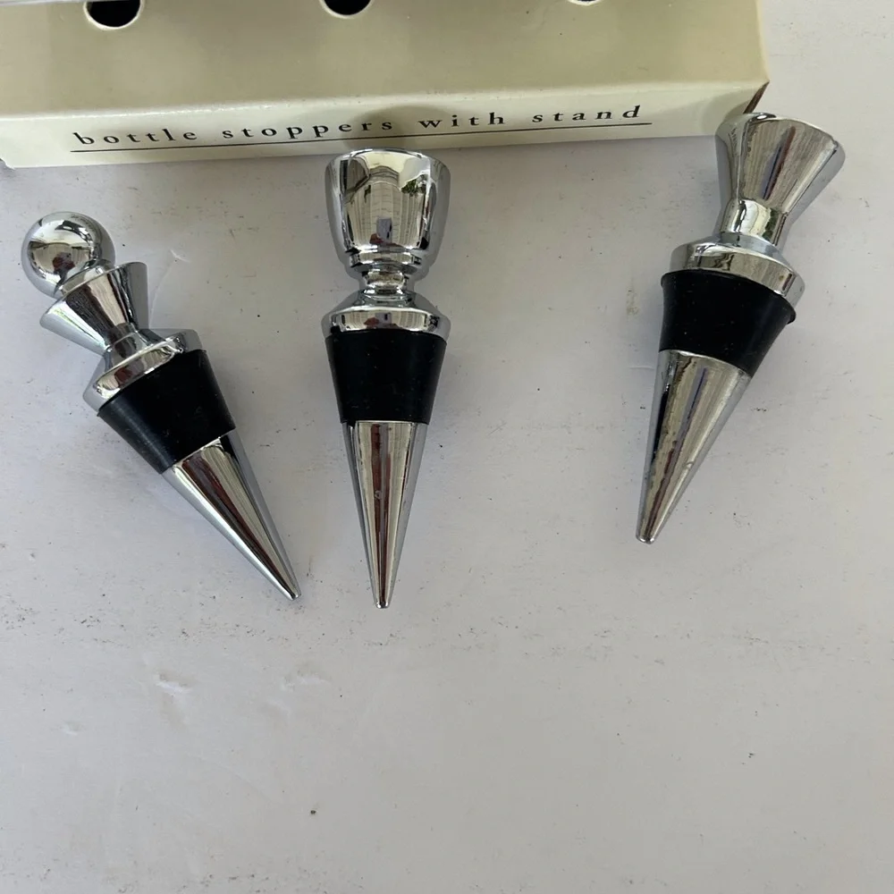 PIER 1 STAINLESS STEEL BOTTLE STOPPERS SET OF THREE NWT